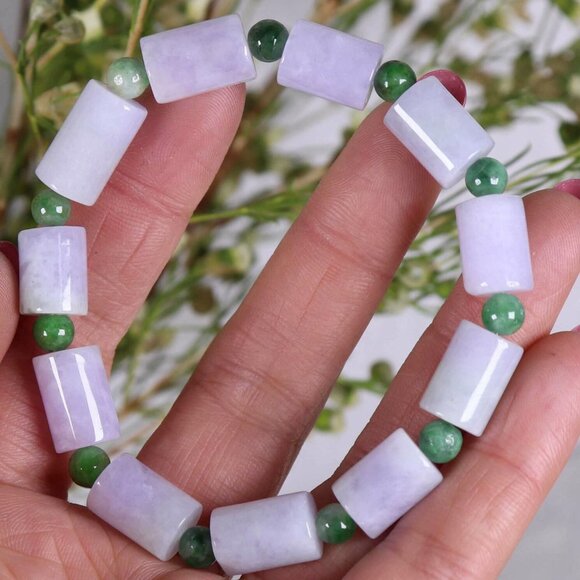 Certified Lavender&Green 100% Natural A jadeite 14*8.5mm Bead Bracelet - Picture 8 of 12